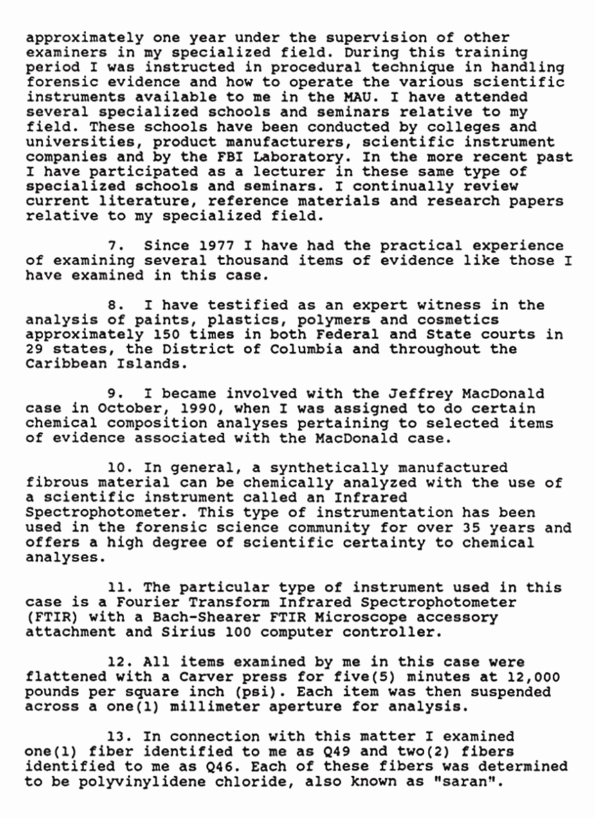 February 13, 1991: Affidavit of Rober Webb (FBI Forensic Chemist) re: Synthetic Fibers p. 2 of 3