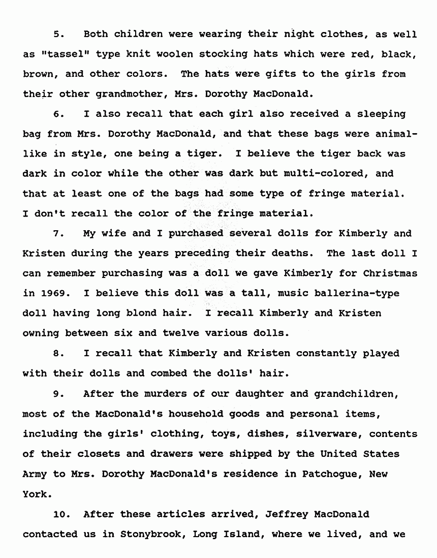 February 14, 1991: Affidavit of Alfred Kassab re: Dolls, falls and wigs beloning to Colette MacDonald,and other household items, p. 2 of 4
