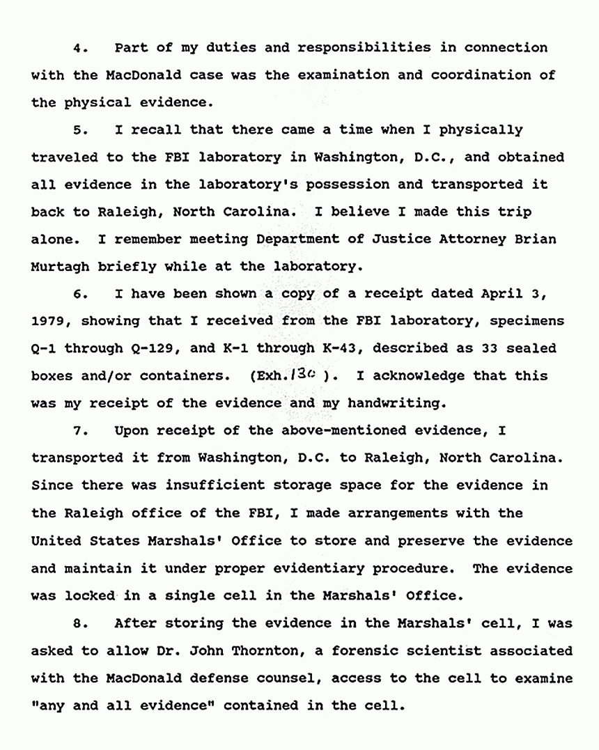 February 18, 1991: Affidavit of Donald Murray (FBI, retired) re: Chain of Custody and Discovery, p. 2 of 4