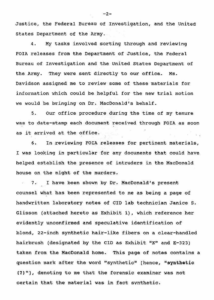April 15, 1991: Affidavit of John Crouchley re: Lab notes of Janice Glisson (CID), p. 2 of 4