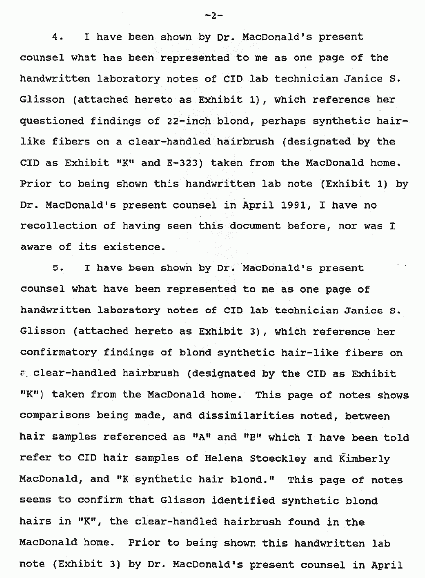 April 16, 1991: Affidavit of Myrna Greenberg re: Lab notes of Janice Glisson (CID), p. 2 of 4