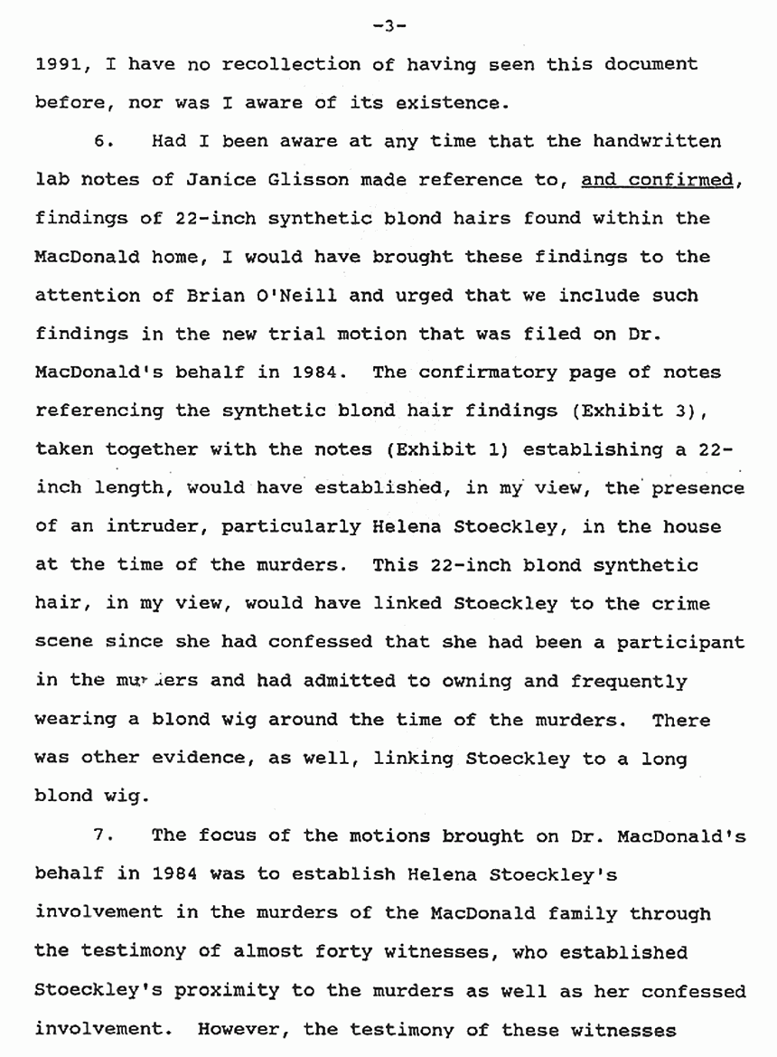 April 16, 1991: Affidavit of Myrna Greenberg re: Lab notes of Janice Glisson (CID), p. 3 of 4