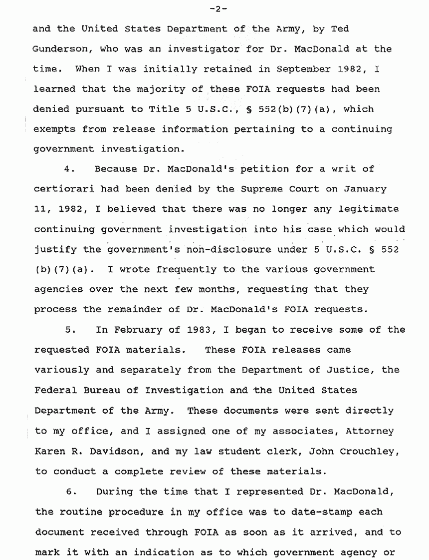 April 16, 1991: Affidavit of Brian O'Neill re: Lab notes of Janice Glisson (CID) p. 2 of 6