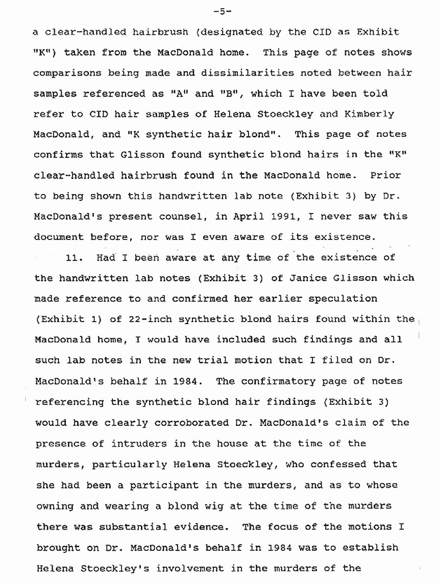 April 16, 1991: Affidavit of Brian O'Neill re: Lab notes of Janice Glisson (CID), p. 5 of 6