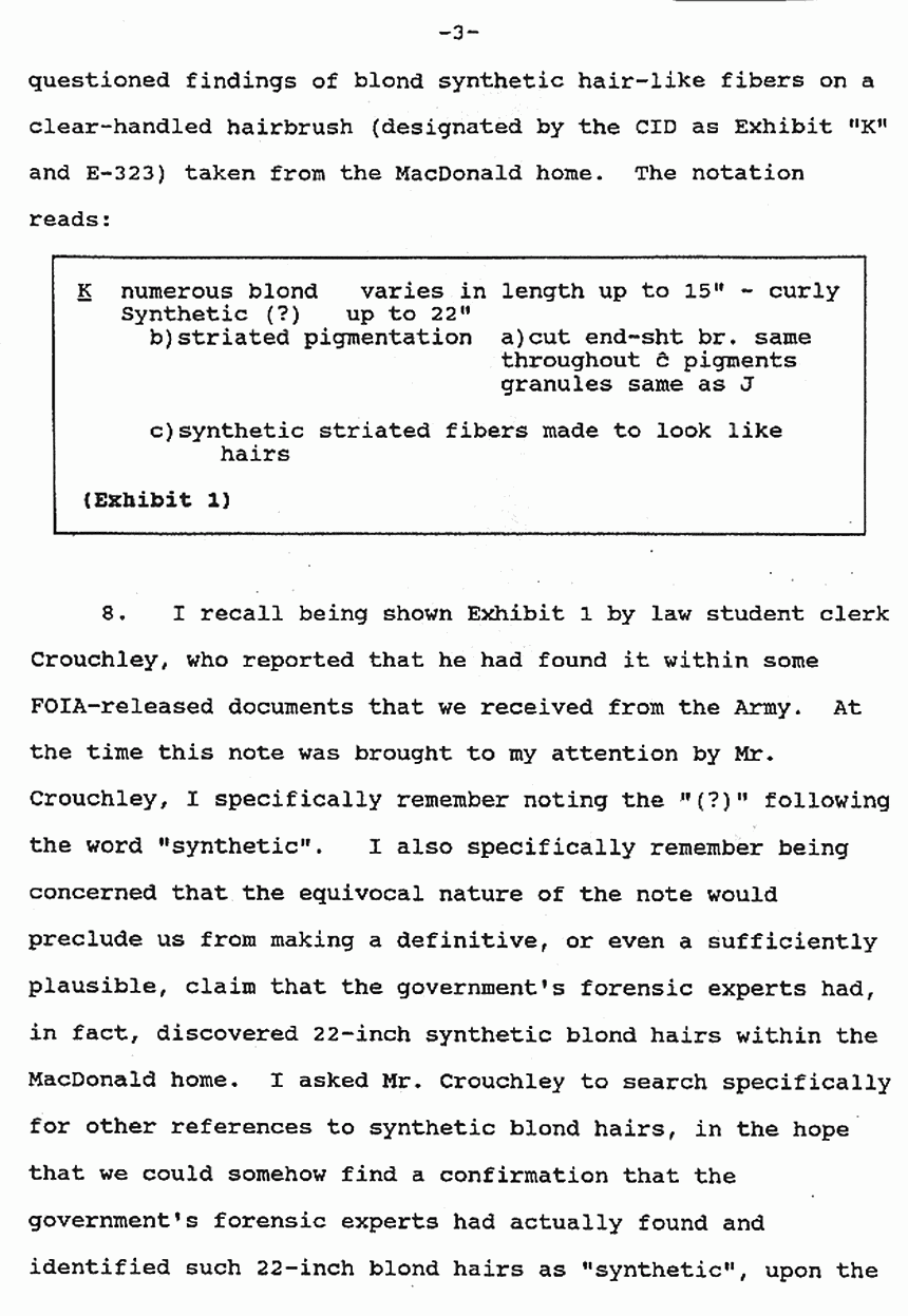 May 9, 1991: Affidavit of Karen Davidson re: Lab notes of Janice Glisson (CID) and James Frier (FBI) p. 3 of 7