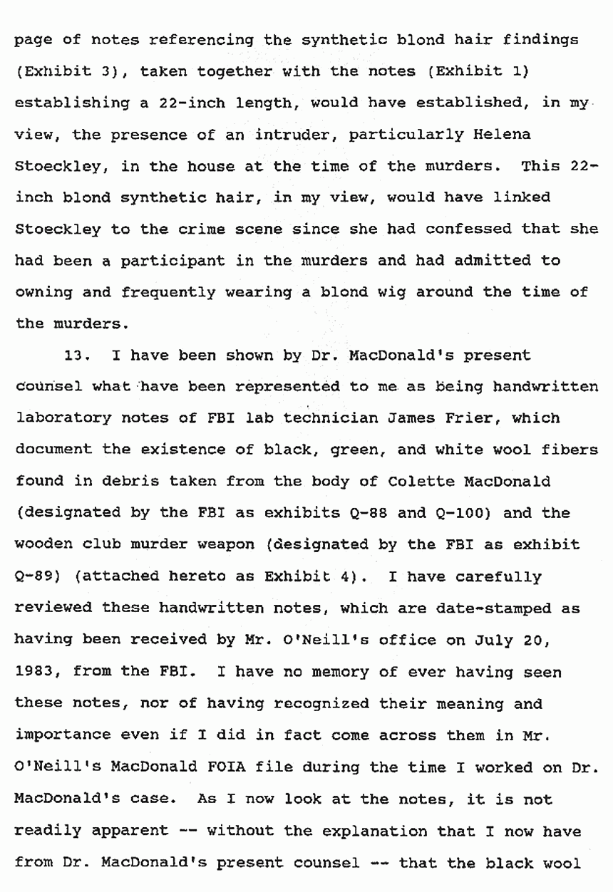 May 9, 1991: Affidavit of Karen Davidson re: Lab notes of Janice Glisson (CID) and James Frier (FBI) p. 6 of 7