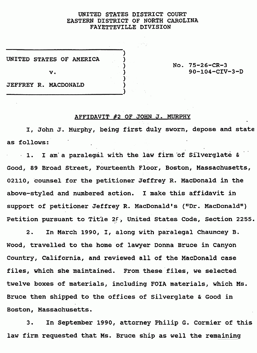 May 13, 1991: Affidavit #2 of John Murphy, p. 1 of 4