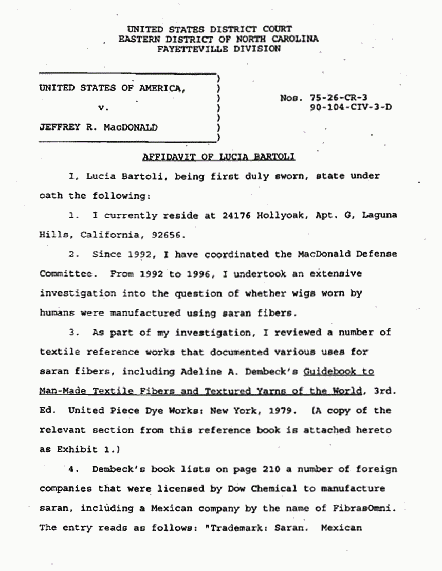 July 2, 1996: Affidavit of Lucia Baroli re: Saran wig p. 1 of 5