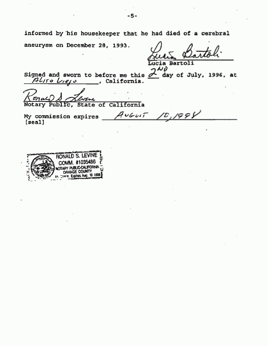 July 2, 1996: Affidavit of Lucia Baroli re: Saran wig, p. 5 of 5