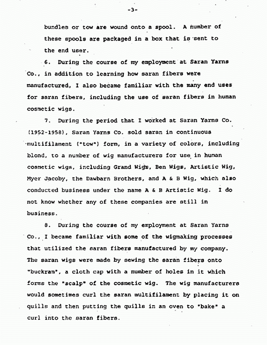 March 27, 1997: Affidavit of Samuel Walter Umansky re: Saran Fibers, p. 3 of 6