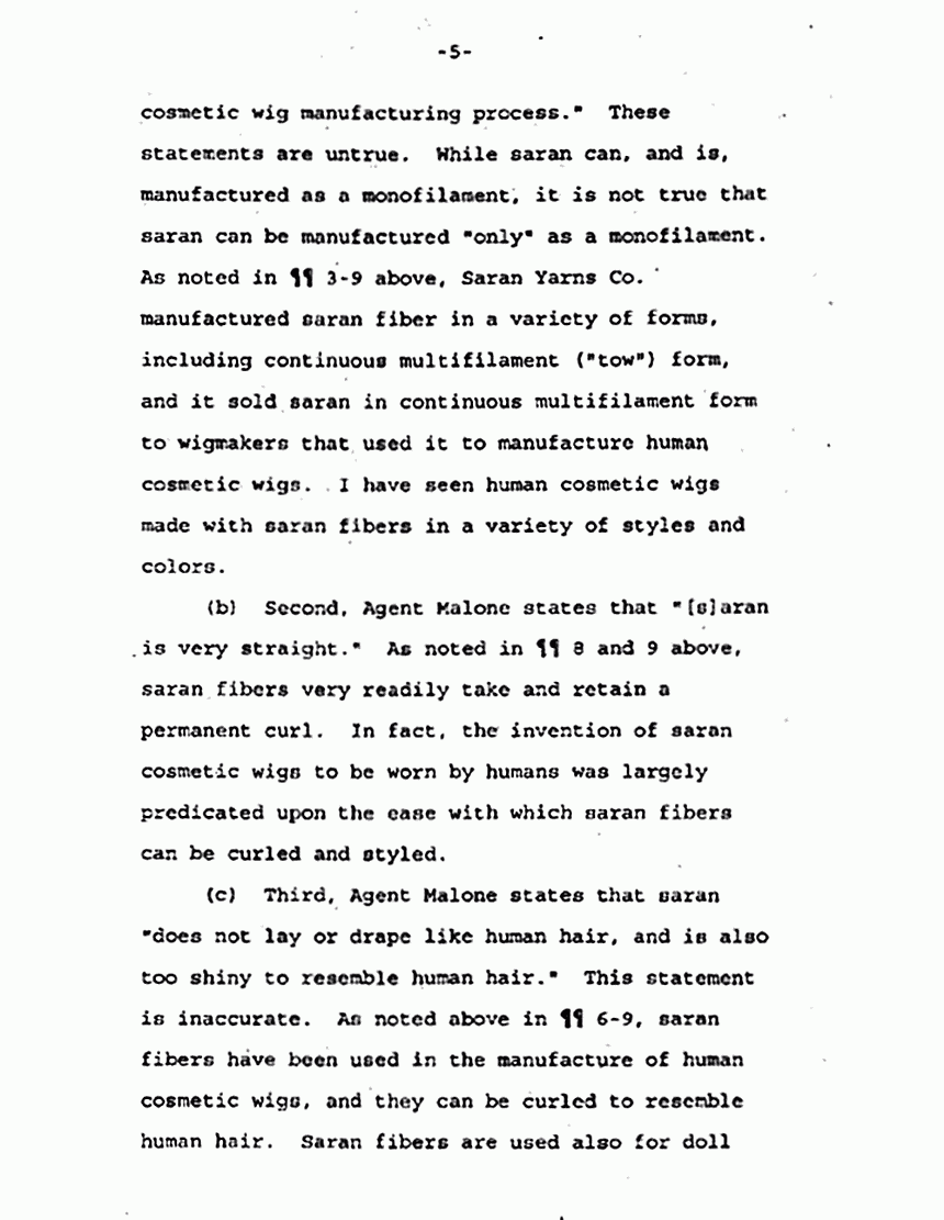March 27, 1997: Affidavit of Samuel Walter Umansky re: Saran Fibers, p. 5 of 6