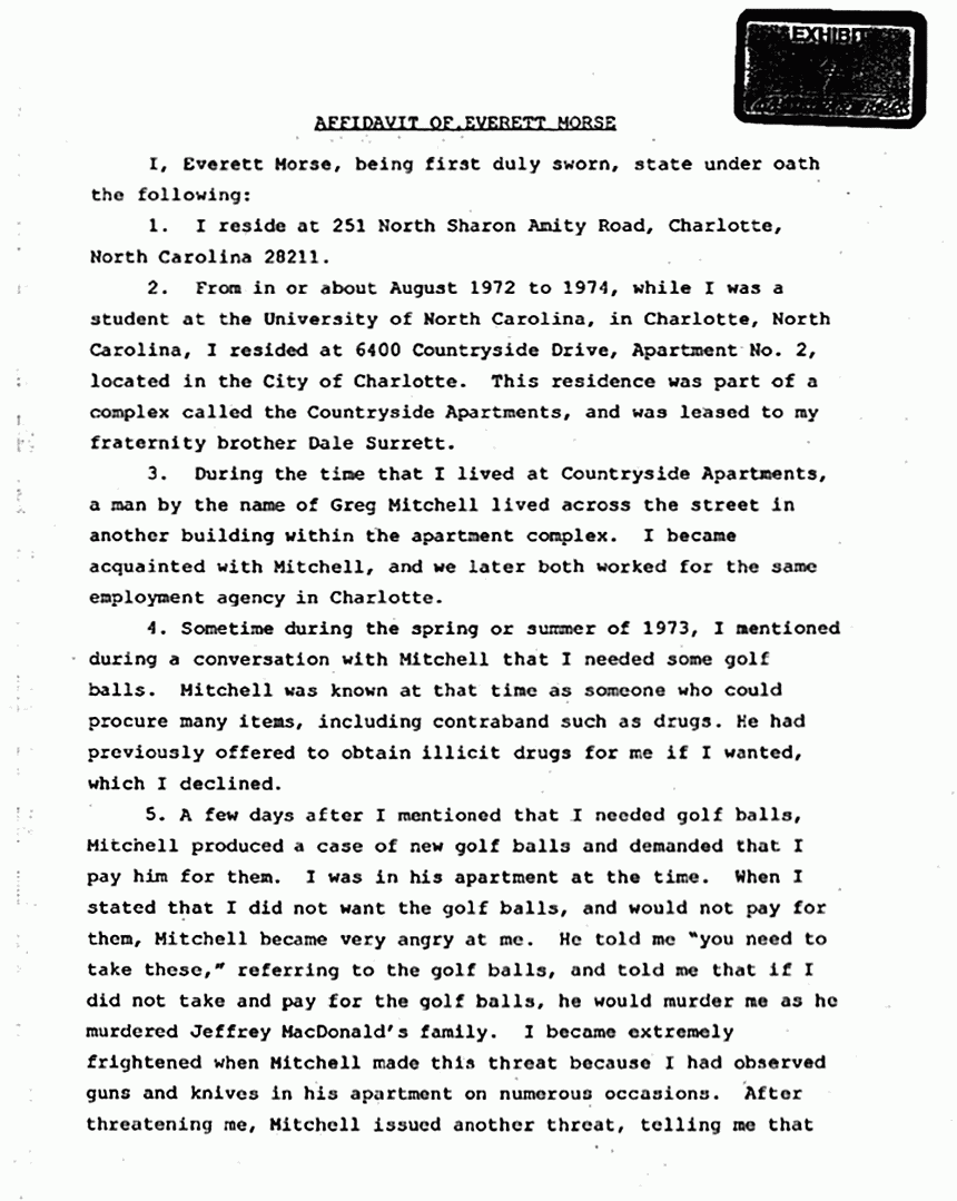 July 25, 2003: Affidavit of Everett Morse re: Greg Mitchell, p. 1 of 2