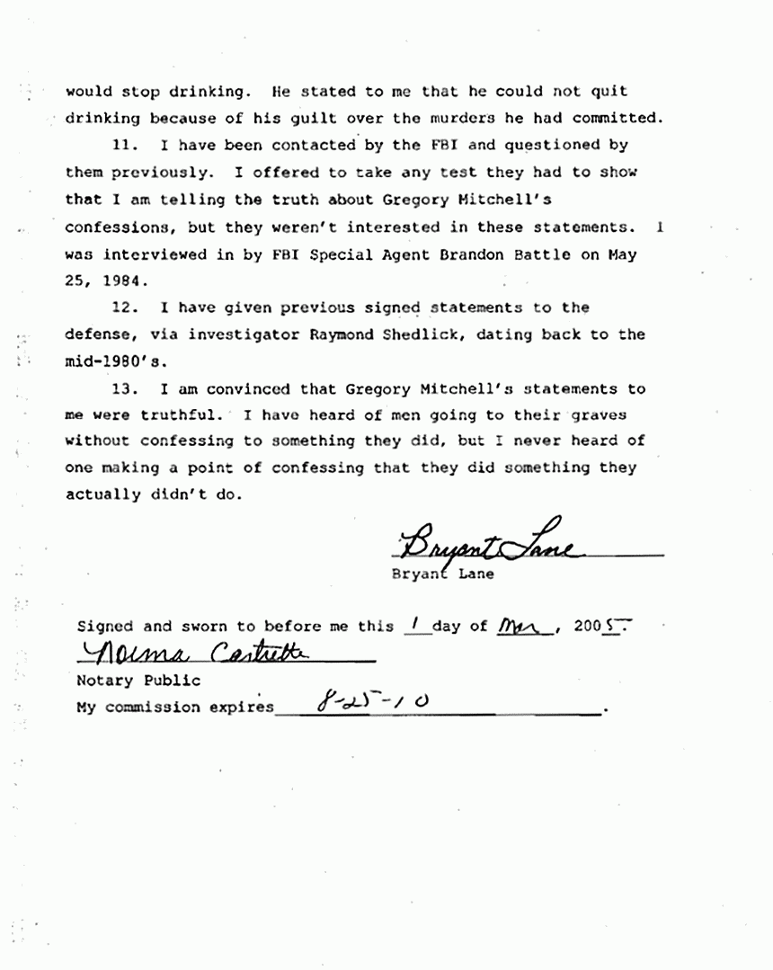 March 1, 2005: Affidavit of Bryant Lane re: Greg Mitchell, p. 3 of 3