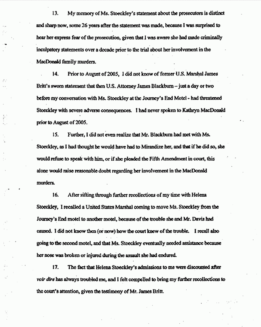September 6, 2005: Affidavit of Wendy Rouder re: Helena Stoeckley, p. 4 of 5