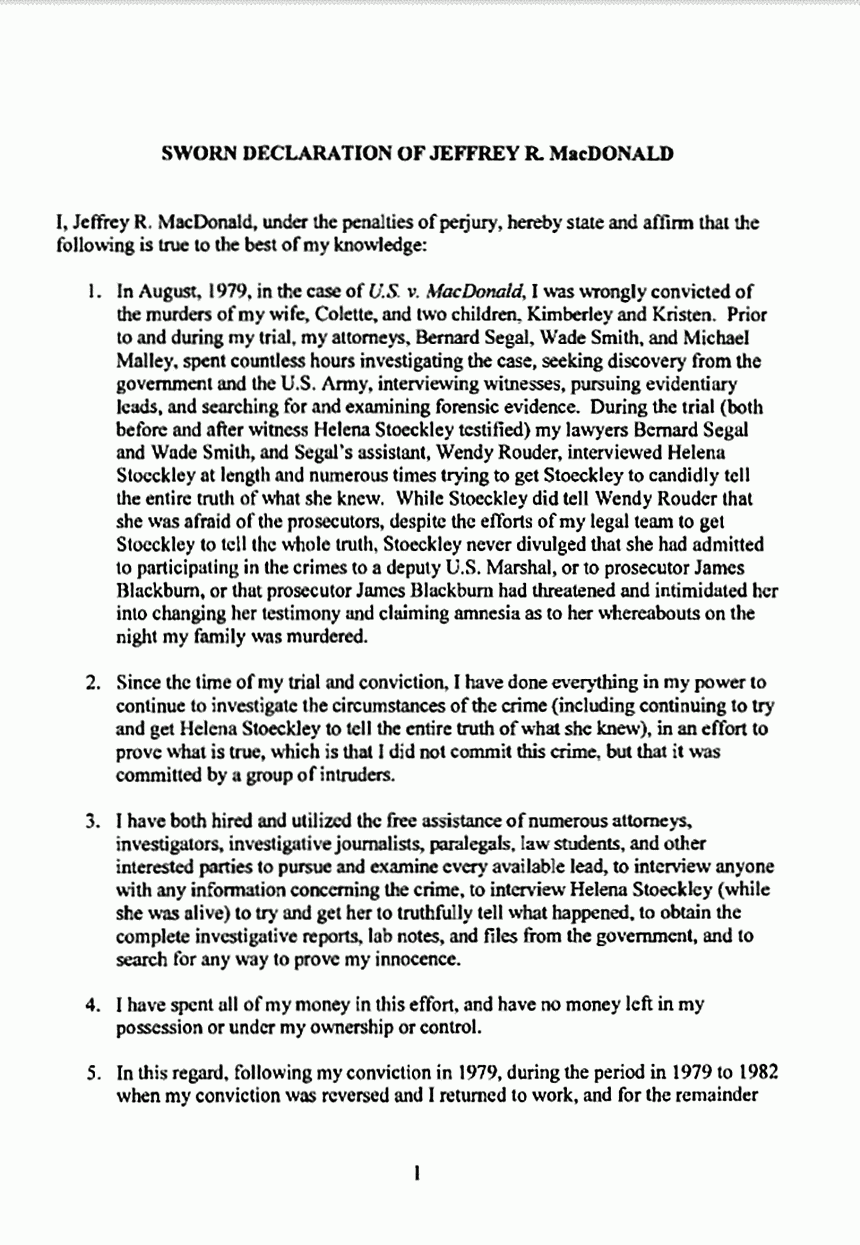 May 1, 2006: Declaration of Jeffrey MacDonald, p. 1 of 3