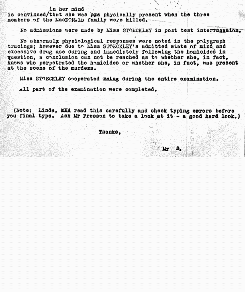 ca. April 24, 1971: Conclusions re: Robert Bristentine's April 23-24 polygraph examination of Helena Stoeckley, p. 3 of 3