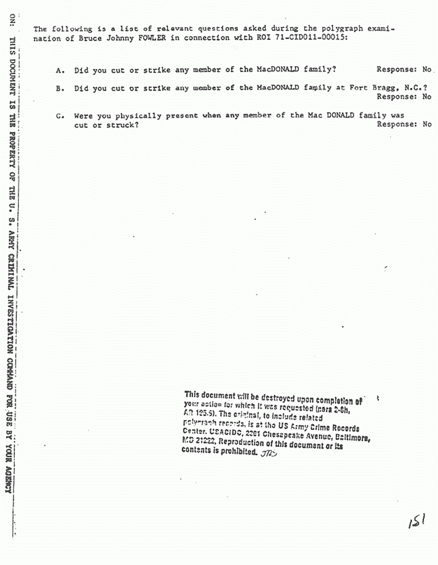 June 1971: Documents re: June 12, 1971 polygraph examination of Bruce Fowler, p. 3 of 7
