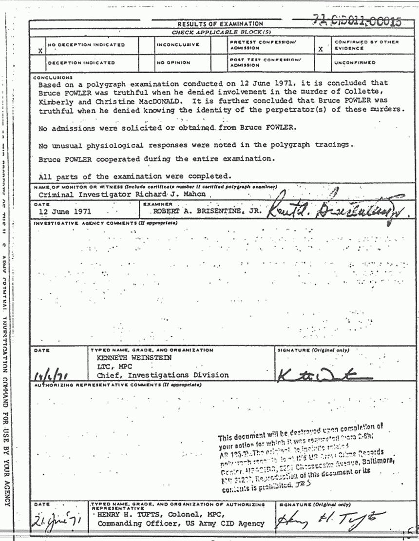 June 1971: Documents re: June 12, 1971 polygraph examination of Bruce Fowler, p. 5 of 7