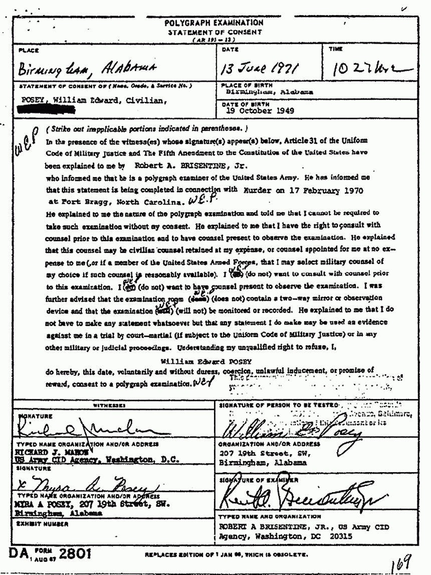 June 13, 1971: Polygraph examination of William Posey, p. 2 of 9