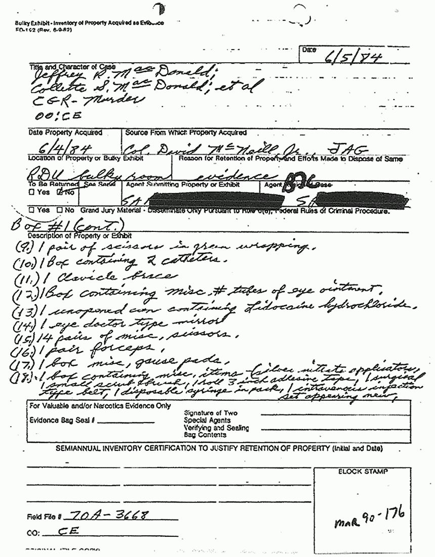 June 5, 1984: Inventory of medical supplies removed from 544 Castle Dr. on June 4, 1984, p. 2 of 17