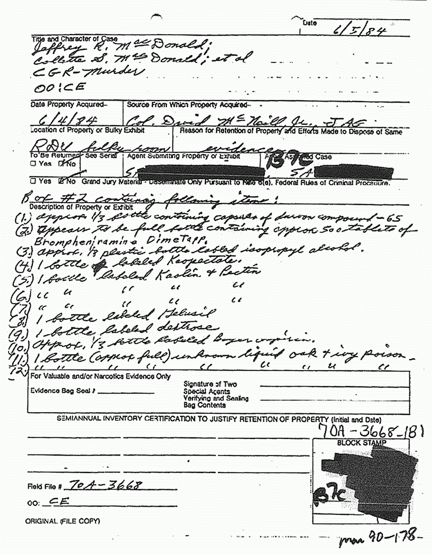 June 5, 1984: Inventory of medical supplies removed from 544 Castle Dr. on June 4, 1984, p. 4 of 17