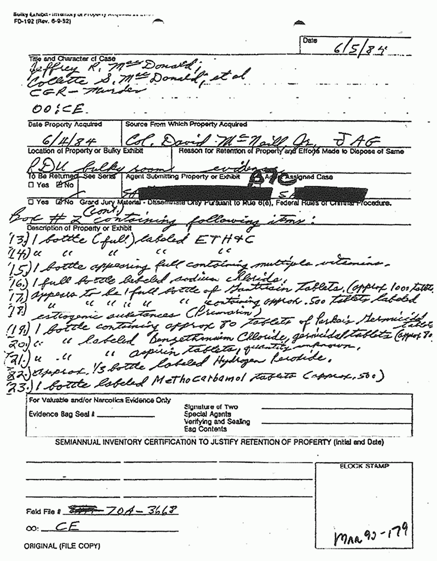 June 5, 1984: Inventory of medical supplies removed from 544 Castle Dr. on June 4, 1984, p. 5 of 17