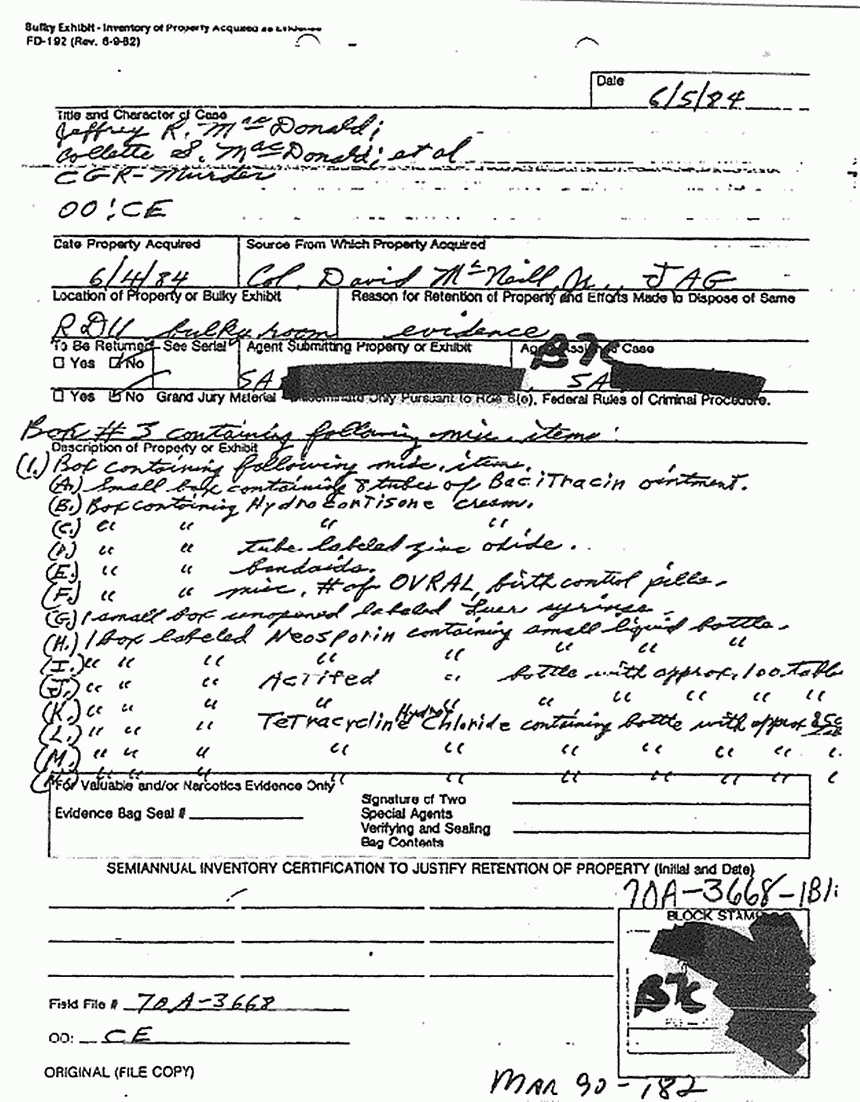 June 5, 1984: Inventory of medical supplies removed from 544 Castle Dr. on June 4, 1984, p. 8 of 17