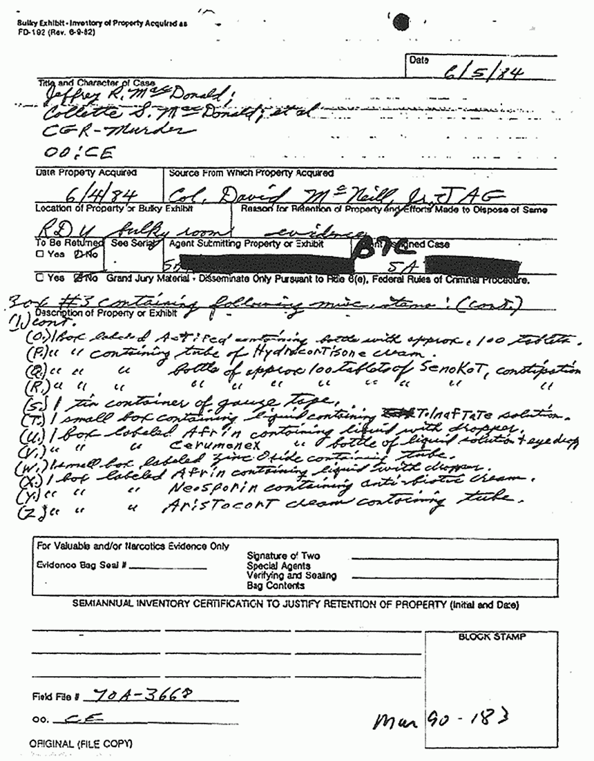 June 5, 1984: Inventory of medical supplies removed from 544 Castle Dr. on June 4, 1984, p. 9 of 17