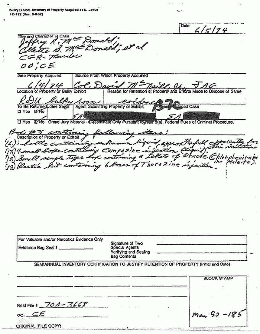 June 5, 1984: Inventory of medical supplies removed from 544 Castle Dr. on June 4, 1984, p. 11 of 17