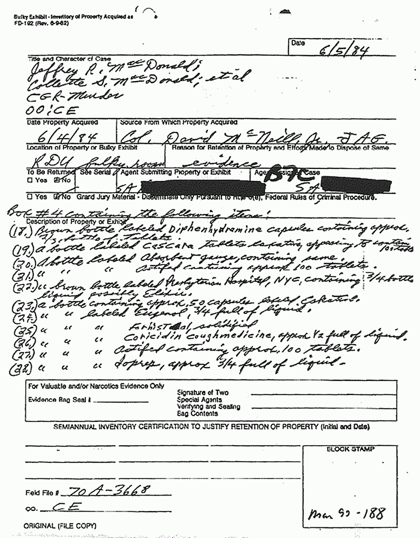 June 5, 1984: Inventory of medical supplies removed from 544 Castle Dr. on June 4, 1984, p. 14 of 17