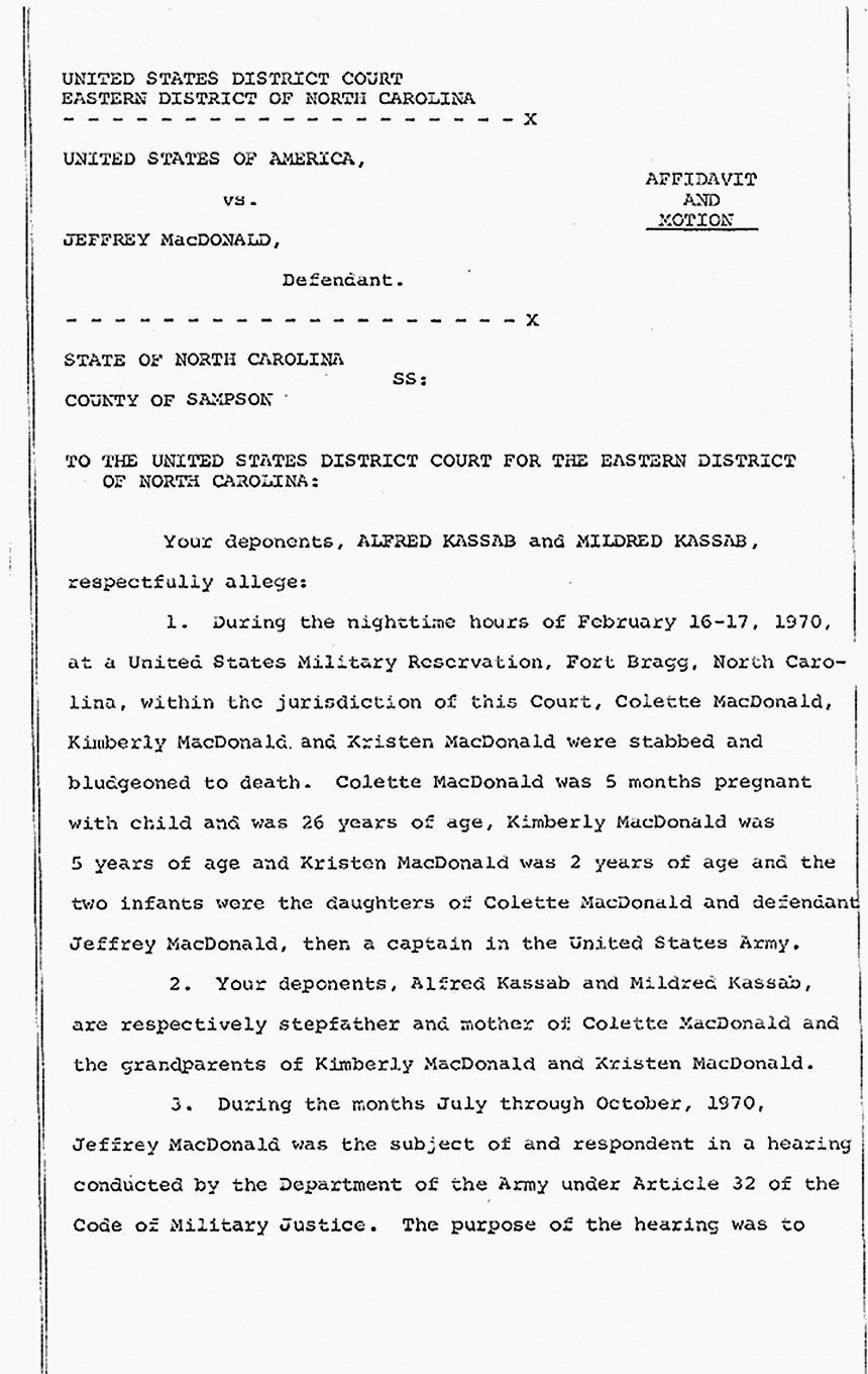 April 30, 1974: Affidavit and Motion of Alfred and Mildred Kassab, p. 1 of 6