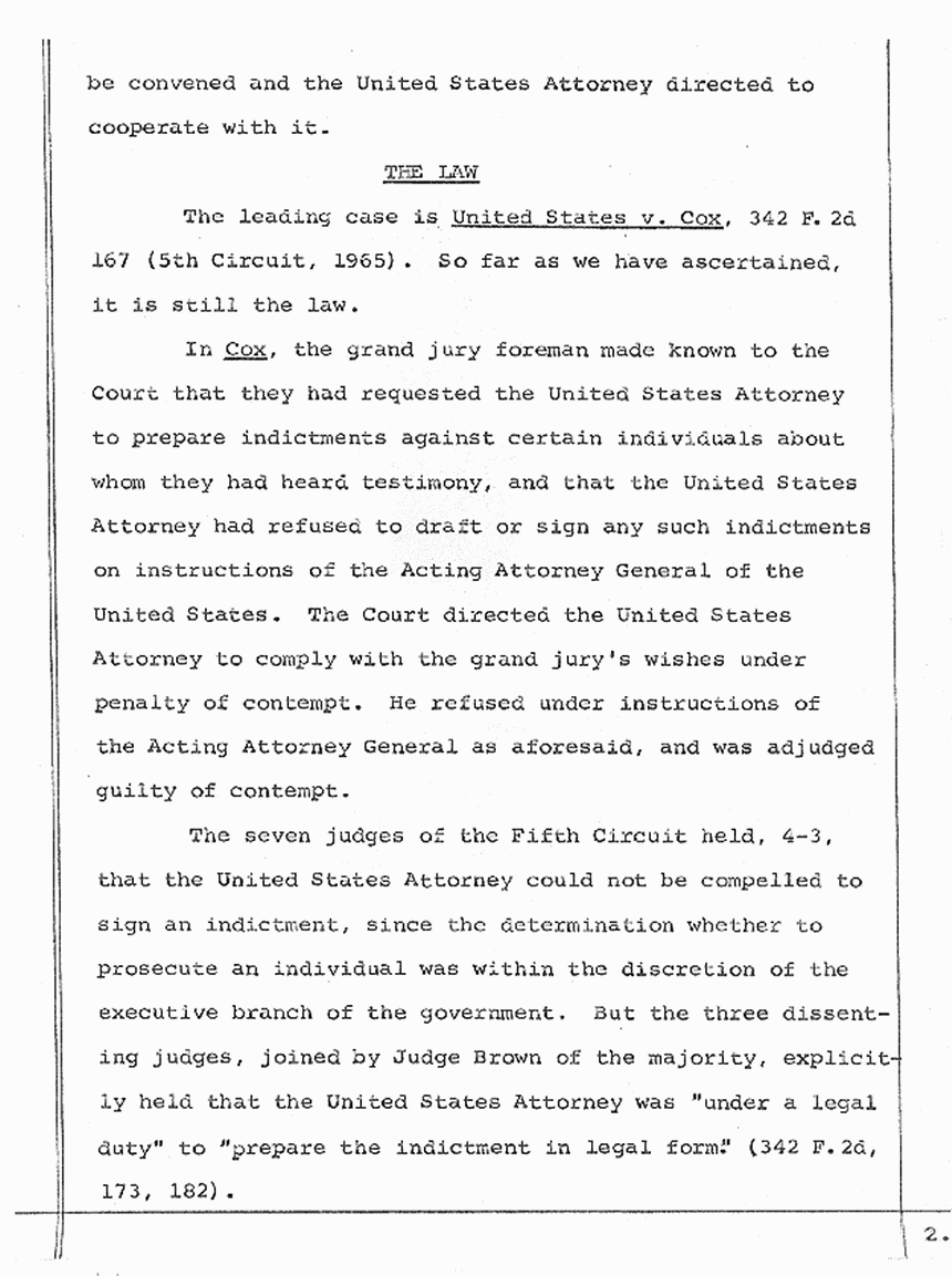 April 30, 1974: Memorandum Relative to the Grand Jury's Power to Investigate in the Absence of the Consent of the Justice Department, p. 2 of 8