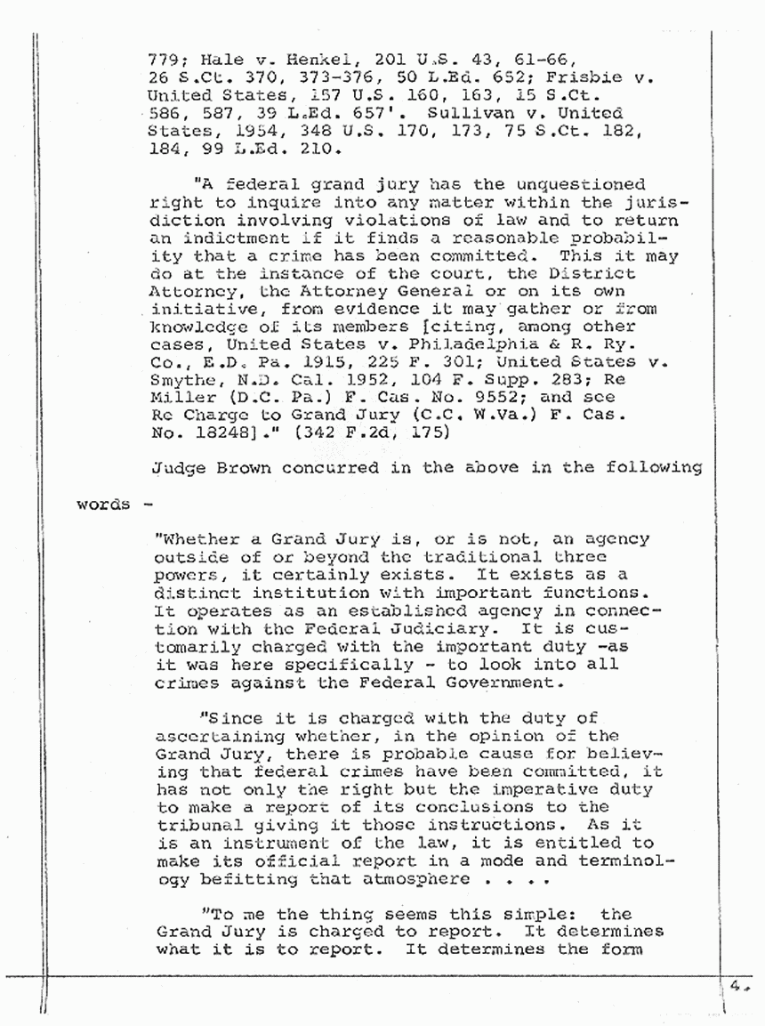 April 30, 1974: Memorandum Relative to the Grand Jury's Power to Investigate in the Absence of the Consent of the Justice Department, p. 4 of 8