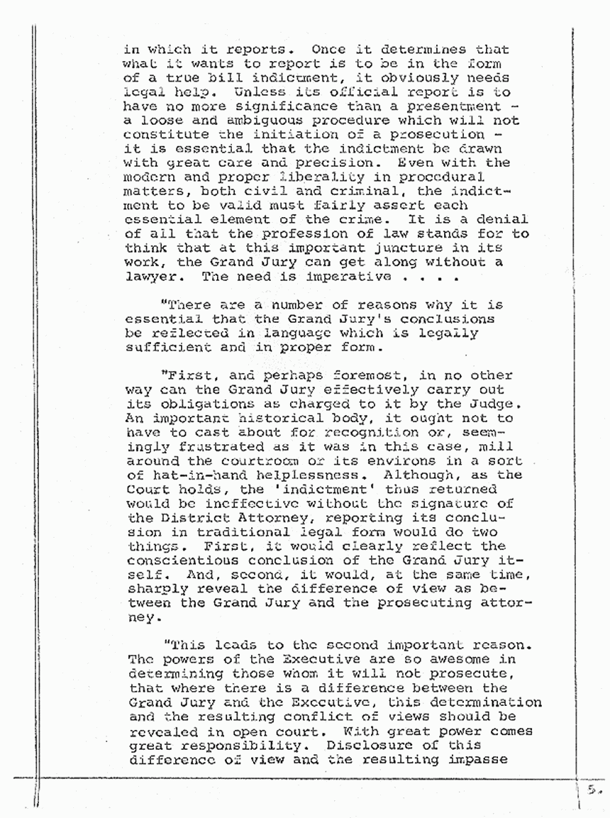 April 30, 1974: Memorandum Relative to the Grand Jury's Power to Investigate in the Absence of the Consent of the Justice Department, p. 5 of 8