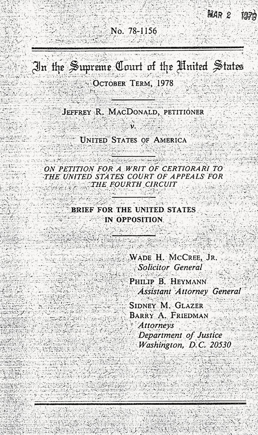 February 1979: Supreme Court of the United States, On Petition for Writ of Certiorari to the U. S. Court of Appeals for the 4th Circuit: Brief for the United States in Opposition, cover page
