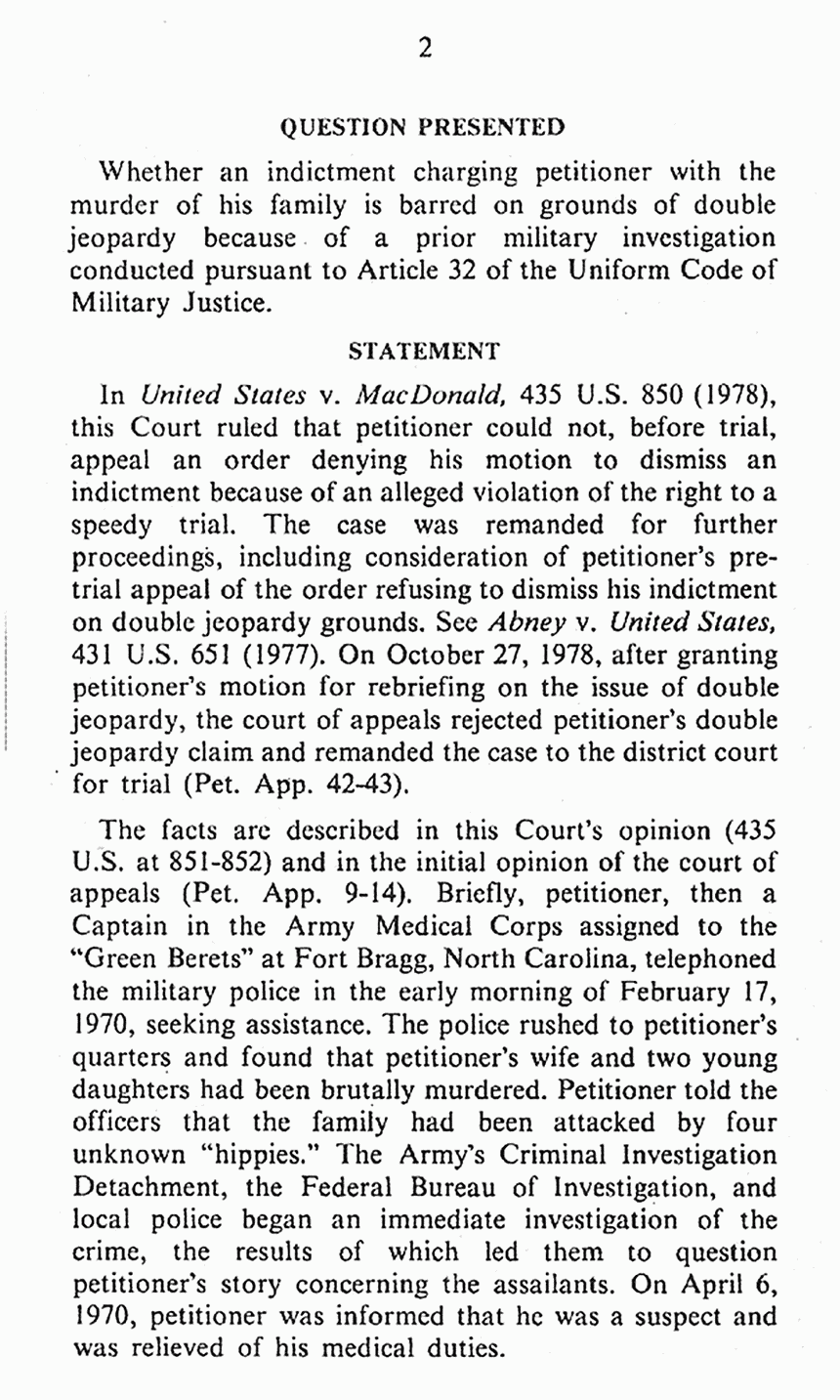 February 1979: Supreme Court of the United States, On Petition for Writ of Certiorari to the U. S. Court of Appeals for the 4th Circuit: Brief for the United States in Opposition, p. 2 of 9