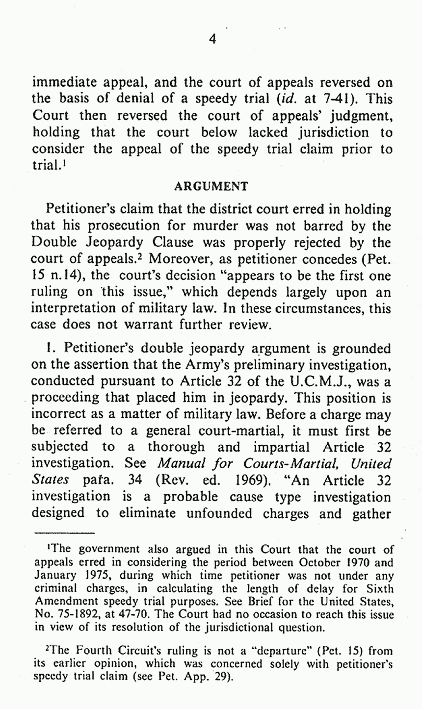 February 1979: Supreme Court of the United States, On Petition for Writ of Certiorari to the U. S. Court of Appeals for the 4th Circuit: Brief for the United States in Opposition, p. 4 of 9