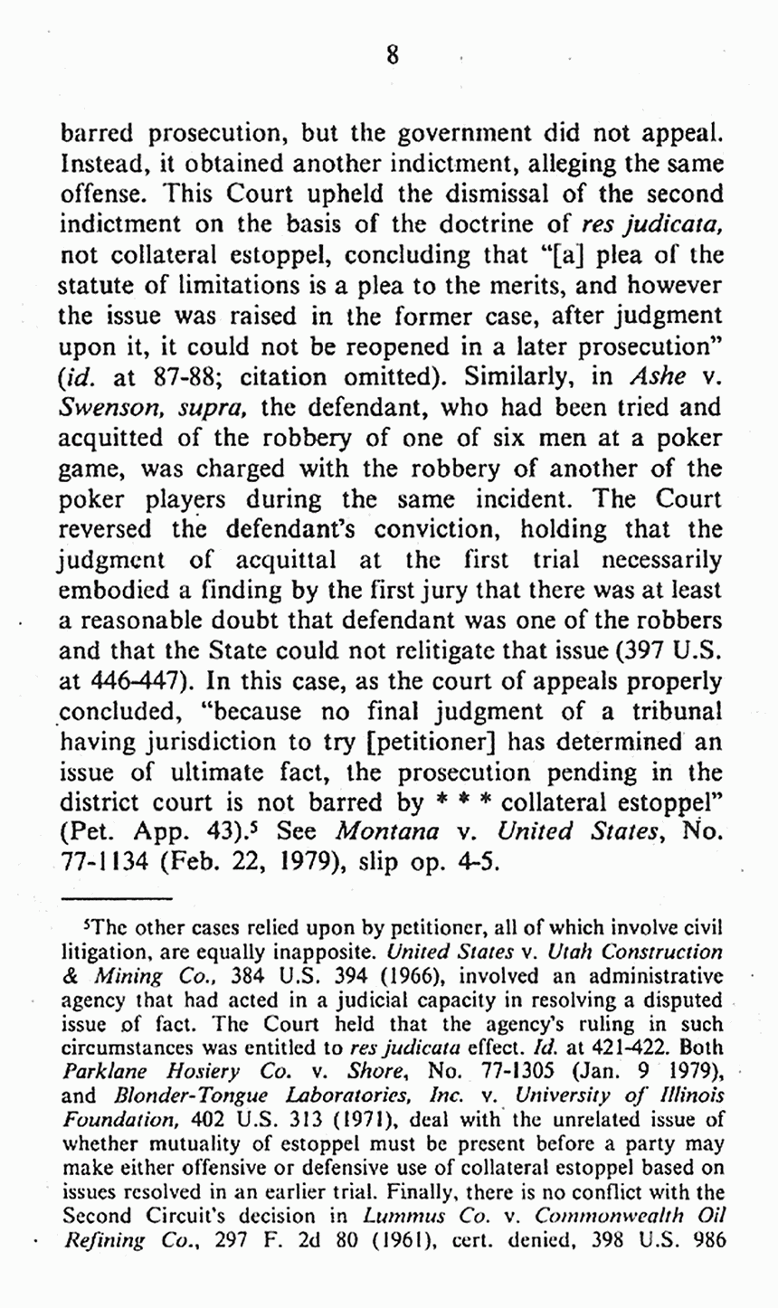 February 1979: Supreme Court of the United States, On Petition for Writ of Certiorari to the U. S. Court of Appeals for the 4th Circuit: Brief for the United States in Opposition, p. 8 of 9