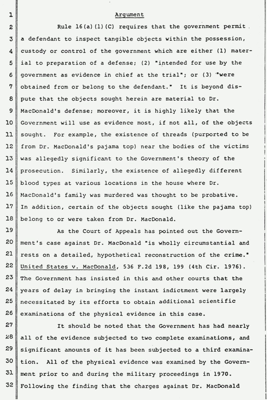 April 23, 1979: Unsigned Memorandum in Support of Defendant's Motion to Compel Production of Tangible Objects, p. 3 of 5
