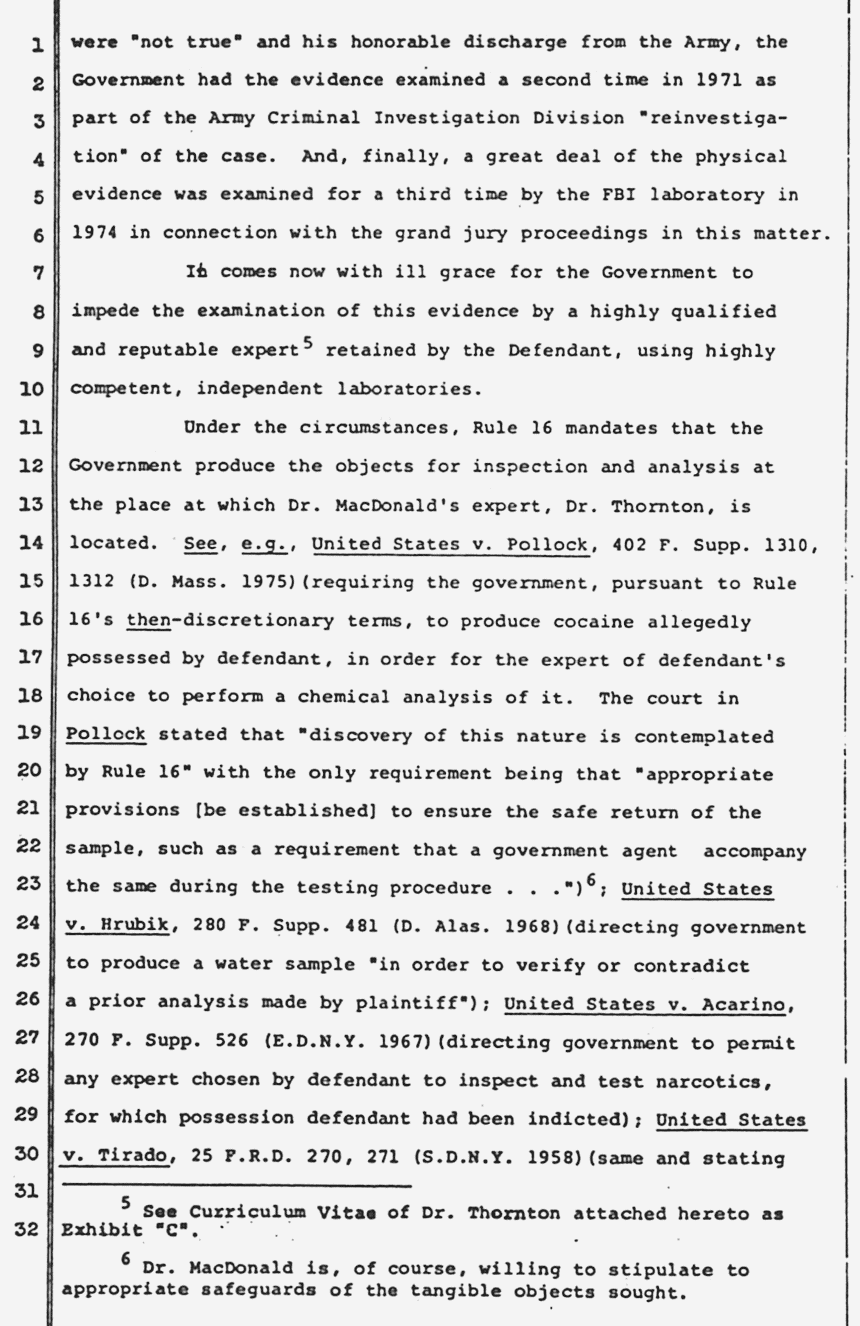 April 23, 1979: Unsigned Memorandum in Support of Defendant's Motion to Compel Production of Tangible Objects, p. 4 of 5