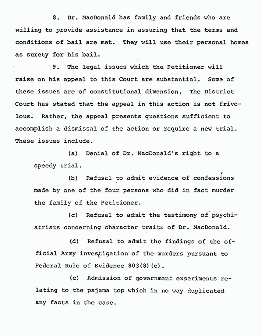 September 28, 1979: U. S. Court of Appeals for the 4th Circuit: Motion by Jeffrey MacDonald for Admission to Bail Pending Appeal, p. 3 of 6