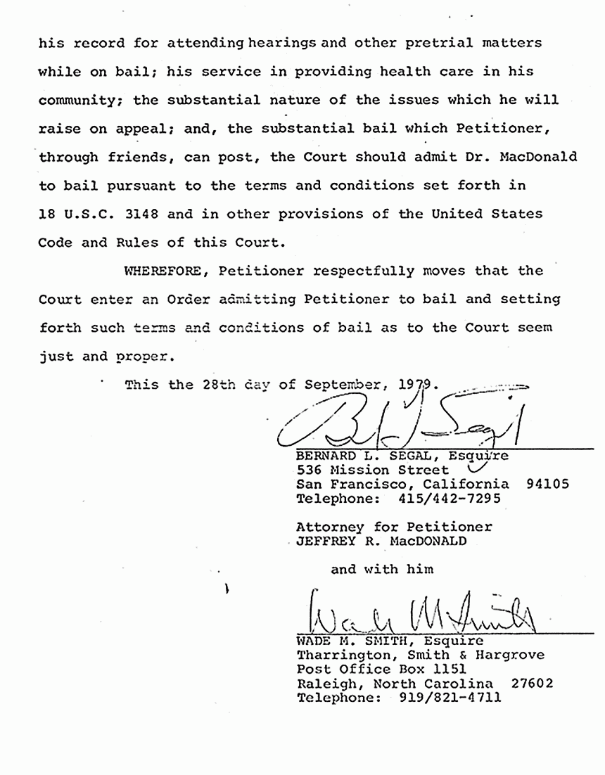 September 28, 1979: U. S. Court of Appeals for the 4th Circuit: Motion by Jeffrey MacDonald for Admission to Bail Pending Appeal, p. 5 of 6