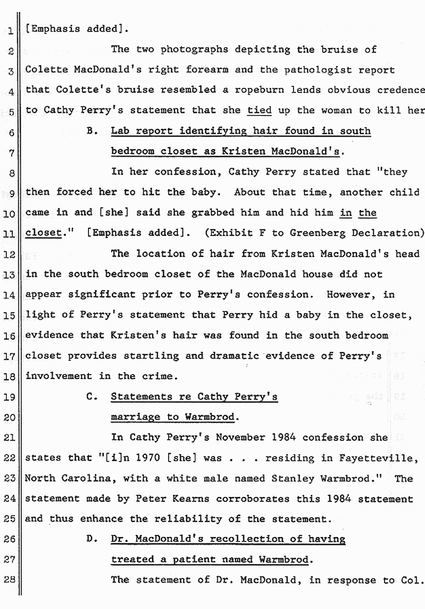 January 9, 1985: Defendant's Supplemental Points and Authorities in Support of Addendum to Motion for New Trial (re: Cathy Perry), p. 3 of 5