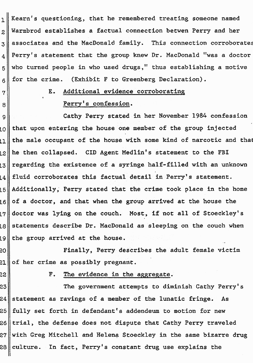 January 9, 1985: Defendant's Supplemental Points and Authorities in Support of Addendum to Motion for New Trial (re: Cathy Perry), p. 4 of 5