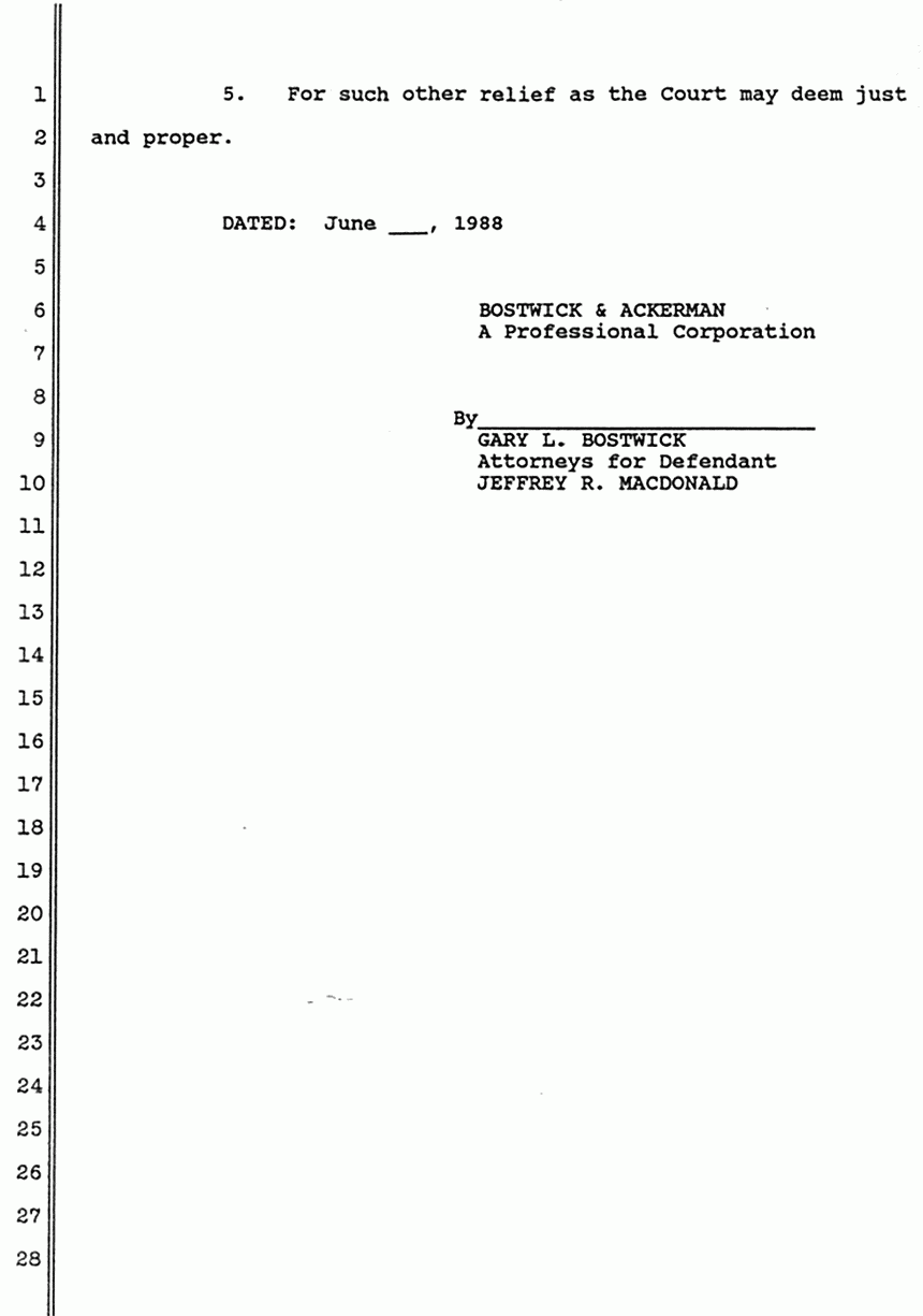June 1988: Answer of Dorothy MacDonald to Second Amended Complaint of Mildred Kassab  to Establish and Enforce Constructive Trust, p. 10 of 10