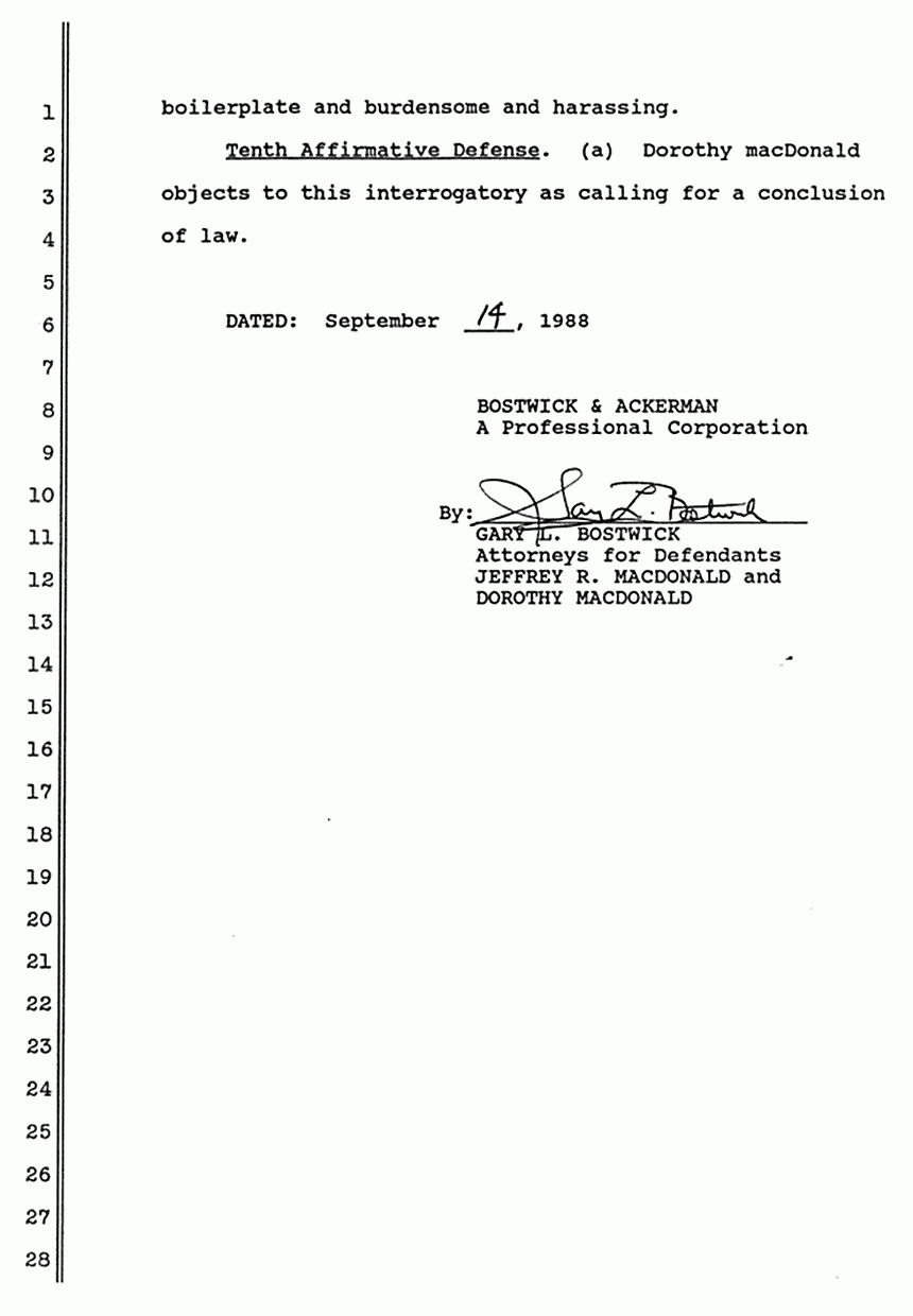 September 14, 1988: Responses of Dorothy MacDonald to Interrogatories, Fourth Set (Form Interrogatories), p. 5 of 5