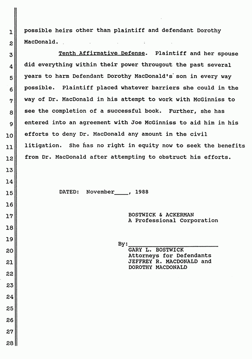 November 1988: Supplemental Responses of Dorothy MacDonald to Interrogatories, p. 6 of 6