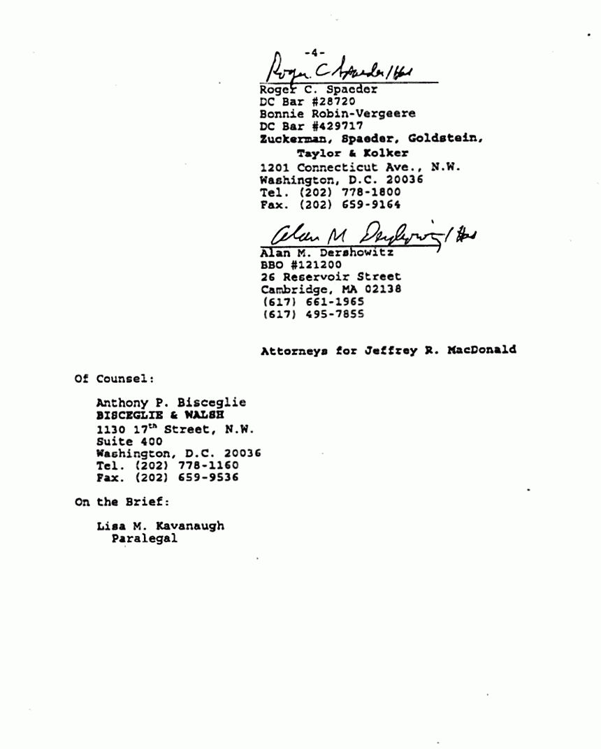 April 22, 1997: Jeffrey MacDonald's Motion to Reopen 28 U.S.C. Section 2255 Proceedings and For Discovery, p. 4 of 5