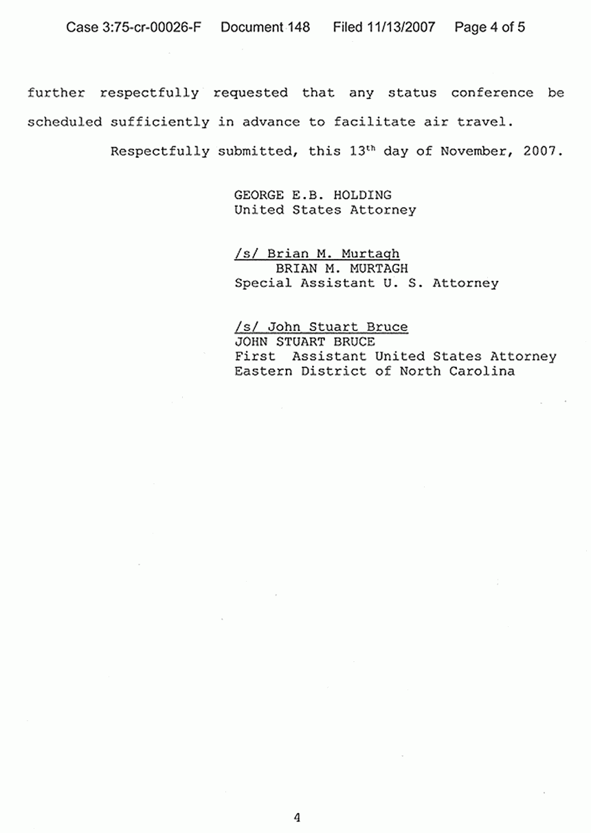November 13, 2007: Response of the United States to Request of Movant re: Consideration of Status Conference, p. 4 of 5