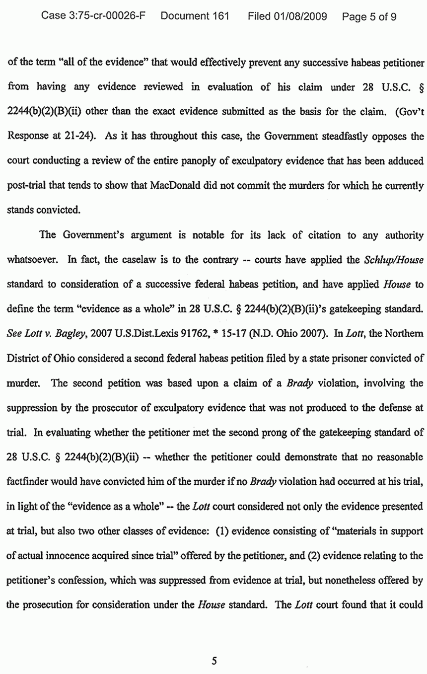 Jan. 8, 2009: Movant's Reply to Government's Response to Application for Certificate of Appealability, p. 5 of 9